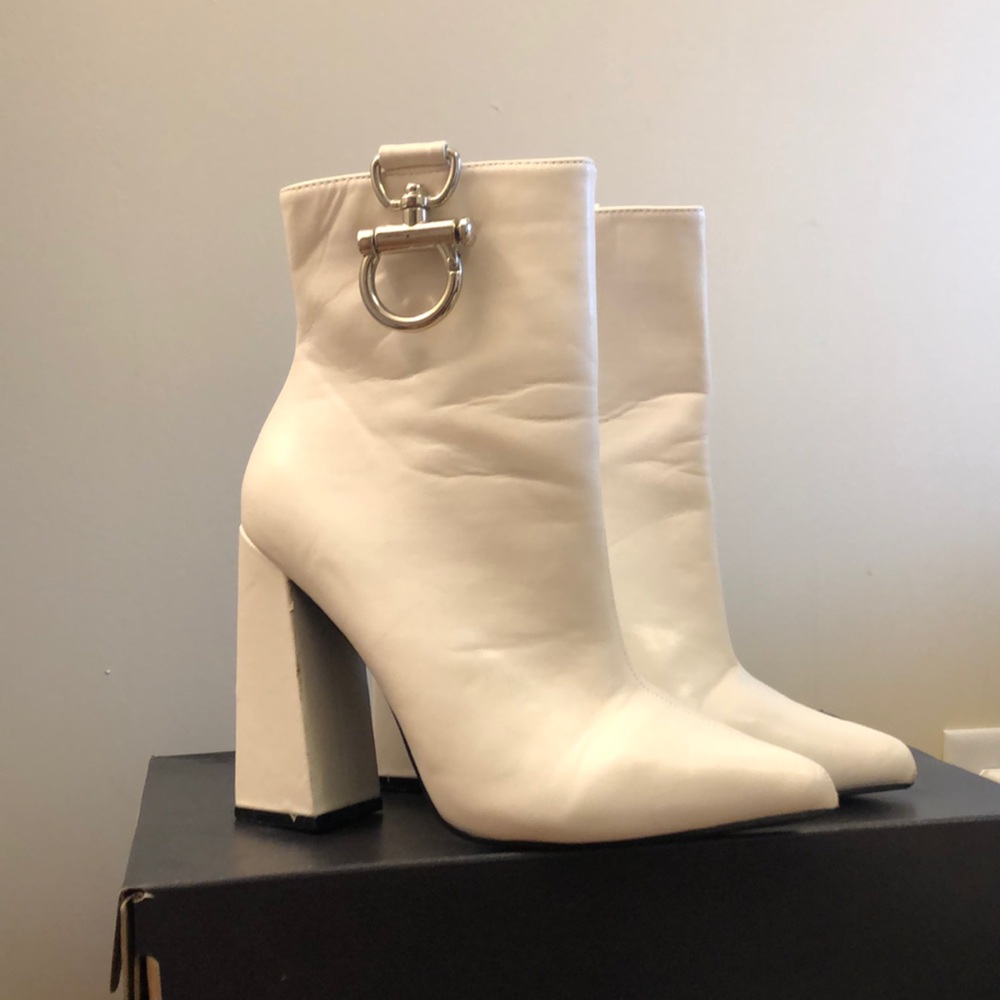 Public Desire white high heel boots.